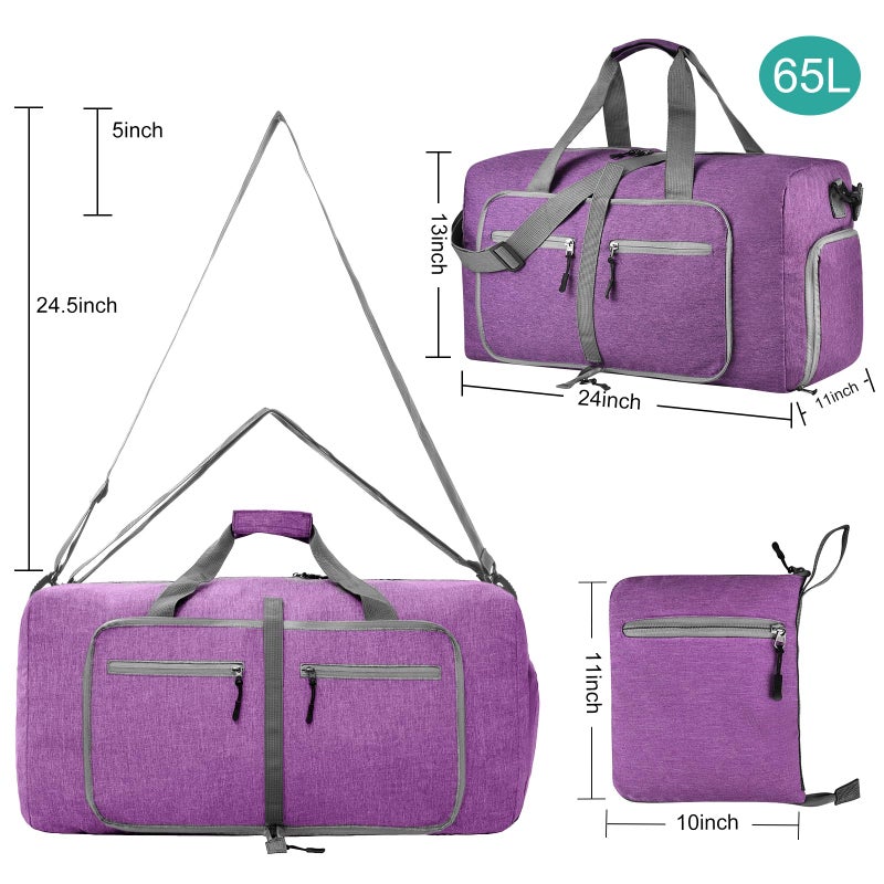 Dimayar 65L Travel Duffle Bag for Men Women - Foldable Duffel Bag with Shoes Compartment - Overnight Bags Waterproof & Tear Resistant(Purple) - Image 2